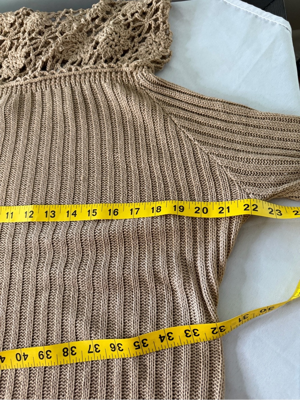 &Merci Crochet Yoke Off-Shoulder Sweater in Beige - Picture 5 of 6